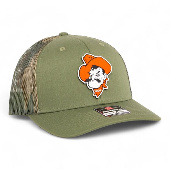 OSU Cowboys Pistol Pete Snapback Trucker Hat- Loden/ Green Camo - Picture 2 of 3